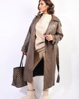Lapel Neck Belted Trench Coat Jacket