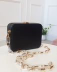 Faux Leather Box Clutch Bag