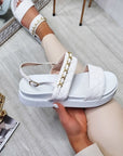 Sandals with Quilted and Chain Detail