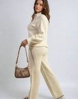 Long Sleeve Knitted Collar Top and Wide Leg Pants Co-ord Set