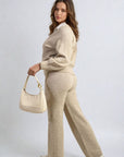 Long Sleeve Knitted Collar Top and Wide Leg Pants Co-ord Set