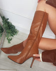 Faux Leather Knee Length Boots