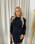 Puff Shoulder Knitted Jumper Dress