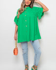 Button Down Pleated Frill Tops - Toi ‘n’ Moi Ltd