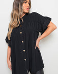 Button Down Pleated Frill Tops - Toi ‘n’ Moi Ltd