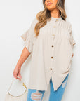 Button Down Pleated Frill Tops - Toi ‘n’ Moi Ltd
