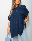 Button Down Pleated Frill Tops - Toi ‘n’ Moi Ltd
