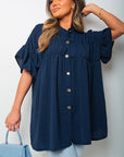 Button Down Pleated Frill Tops - Toi ‘n’ Moi Ltd
