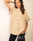 Button Down Pleated Frill Tops - Toi ‘n’ Moi Ltd