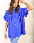 Button Down Pleated Frill Tops - Toi ‘n’ Moi Ltd