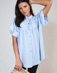 Button Down Pleated Frill Tops - Toi ‘n’ Moi Ltd