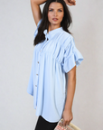 Button Down Pleated Frill Tops - Toi ‘n’ Moi Ltd