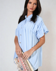 Button Down Pleated Frill Tops - Toi ‘n’ Moi Ltd
