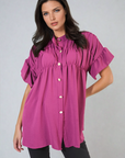 Button Down Pleated Frill Tops - Toi ‘n’ Moi Ltd