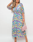 Long Sleeve Printed Maxi Dress with Belt Detail