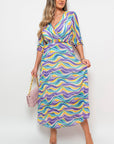 Long Sleeve Printed Maxi Dress with Belt Detail