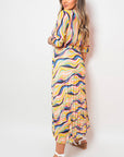 Long Sleeve Printed Maxi Dress with Belt Detail
