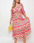 Long Sleeve Printed Maxi Dress with Belt Detail