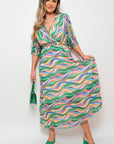 Long Sleeve Printed Maxi Dress with Belt Detail