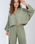 Oversized Long Sleeve Crop Top and Wide Leg Trouser Co-ord Set