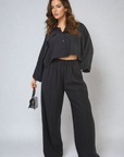 Oversized Long Sleeve Crop Top and Wide Leg Trouser Co-ord Set