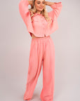 Oversized Long Sleeve Crop Top and Wide Leg Trouser Co-ord Set
