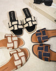 Open Toe Two Tone Flat Sandals