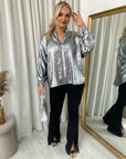 Metallic V-Neck Oversized Top