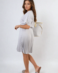 Short Sleeve Pleated Midi Dress