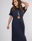 Short Sleeve Pleated Midi Dress
