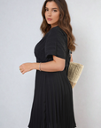 Short Sleeve Pleated Midi Dress