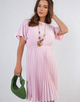 Short Sleeve Pleated Midi Dress