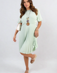Short Sleeve Pleated Midi Dress