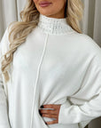 Rhinestone Detail High Neck Knitted Jumper