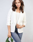 Ruched Sleeve Open Front Blazer Jacket with Front Pockets