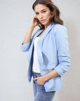 Ruched Sleeve Open Front Blazer Jacket with Front Pockets