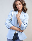 Ruched Sleeve Open Front Blazer Jacket with Front Pockets
