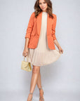 Ruched Sleeve Open Front Blazer Jacket with Front Pockets