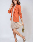 Ruched Sleeve Open Front Blazer Jacket with Front Pockets