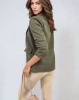 Ruched Sleeve Open Front Blazer Jacket with Front Pockets
