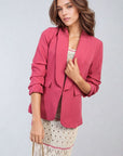 Ruched Sleeve Open Front Blazer Jacket with Front Pockets