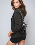 Ruched Sleeve Open Front Blazer Jacket with Front Pockets