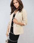 Ruched Sleeve Open Front Blazer Jacket with Front Pockets