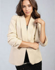 Ruched Sleeve Open Front Blazer Jacket with Front Pockets