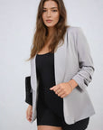 Ruched Sleeve Open Front Blazer Jacket with Front Pockets