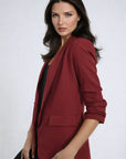 Ruched Sleeve Open Front Blazer Jacket with Front Pockets