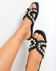 Pearl Decor Fringe Trim Flat Sandals