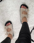 Faux Fur Double Buckle Sliders