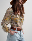 Long Sleeve Sheer Top With Shirred Waist and Tie Detail in Cachemir - Toi ‘n’ Moi Ltd
