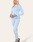 Long Sleeves Peplum Front Buttons Frilled Hem Lounge Wear Set - Toi ‘n’ Moi Ltd